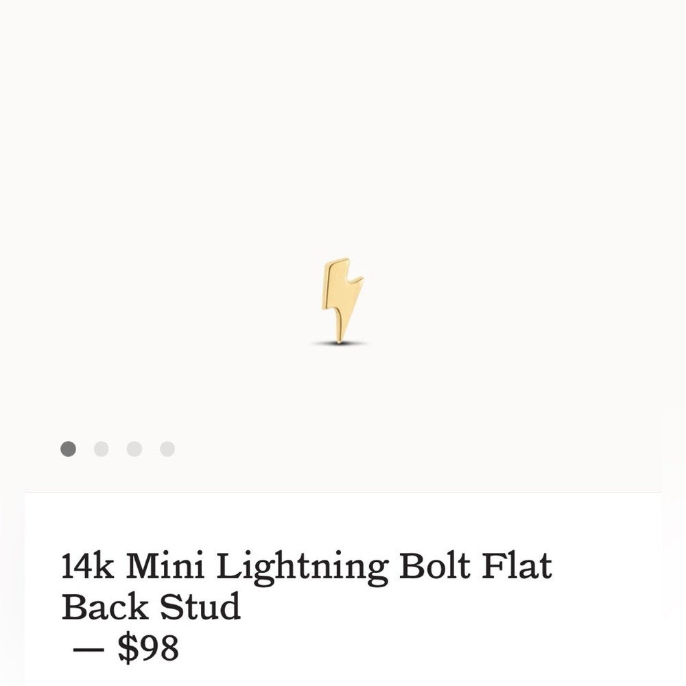 Rowan 14k Gold Lightning Bolt Flat Back Stud Earrings (Pair) Hypoallergenic, New